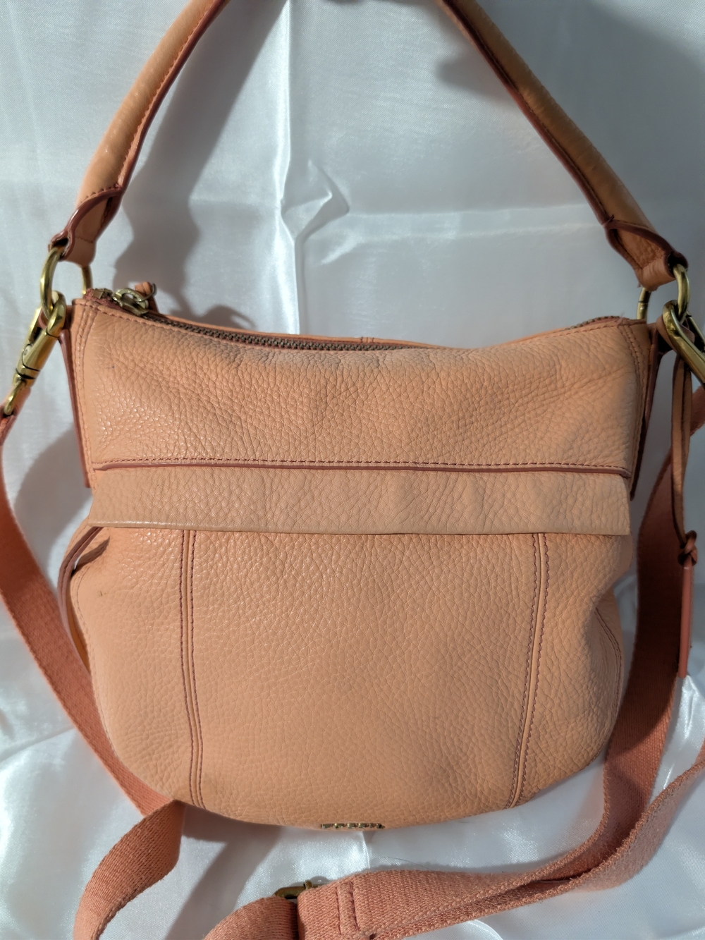 Fossil Shae Small Hobo Coral Detachable Crossbody Strap Zipper Inside Pockets